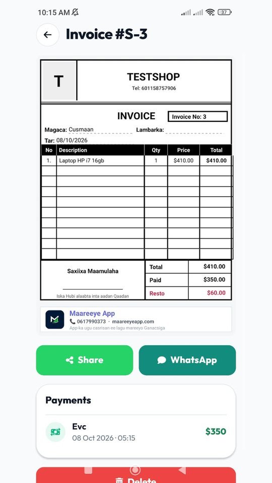Maareeye app: invoice